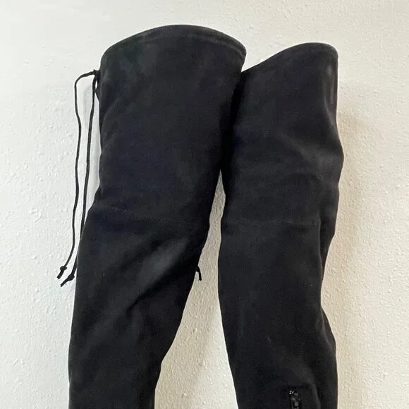 Unisa Black Faux Suede Over-The-Knee Boots With Side Zipper & Drawstring - Picture 5 of 12